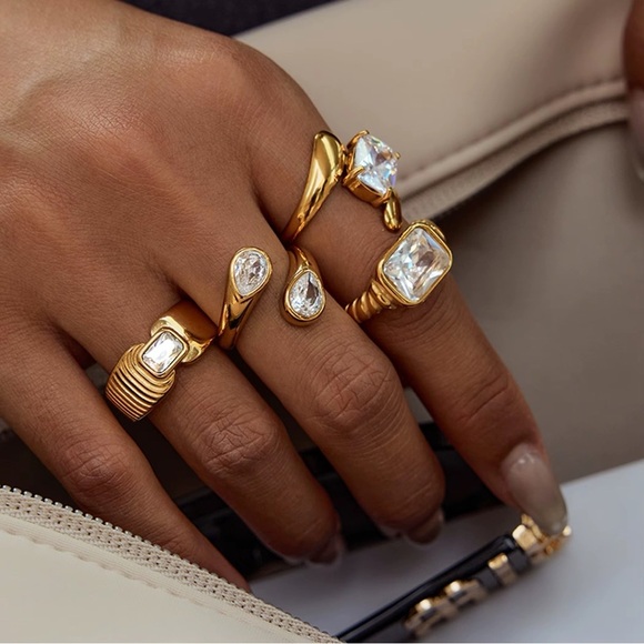 SahrzJewellery Jewelry - SIZE 8 | 18K Gold Plated CZ Chunky Ring - One Ring Only